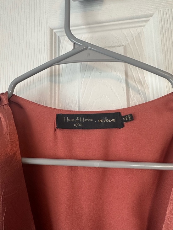 House of Harlow 1960 Copper Rust Satin Wrap Mini Dress - Picture 4 of 8